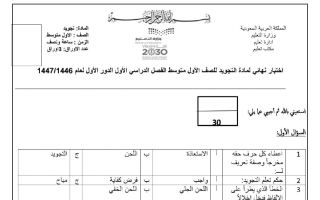 اختبار تجويد الصف الأول المتوسط الفصل الأول