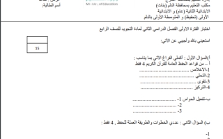 اختبار الفترة الأولى تجويد رابع ابتدائي الفصل الثاني1446 أ. فاطمة العمري