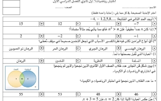 اختبار الفترة الأولى رياضيات الصف الأول الثانوي الفصل الأول 1448 هـ