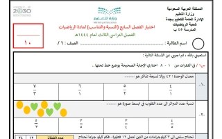 اختبار الفصل السابع (النسبة والتناسب) رياضيات الصف السادس الابتدائي الفصل الثاني