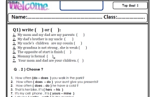 ورقة عمل لغة انجليزية الصف الخامس الابتدائي الفصل الأول