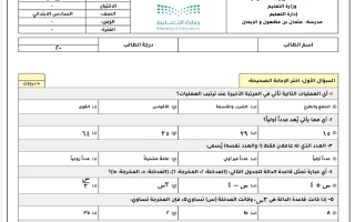 اختبار رياضيات الصف السادس الابتدائي الفصل الأول