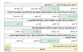 مراجعة محلولة رياضيات الصف الرابع الابتدائي الفصل الأول