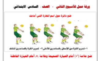 ورقة عمل تمرير الكرة من الأسفل بالساعدين للأعلى والخلف تربية بدنية سادس ابتدائي ف2