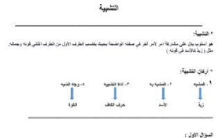 ورقة عمل درس التشبيه عربي ثالث متوسط ف3