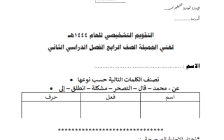 اختبار تشخيصي لغتي الجميلة رابع ابتدائي الفصل الثاني أ. نورة الاحمري