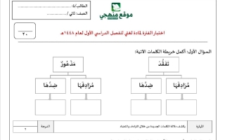 اختبار الفترة الأولى لغتي الصف الثاني الابتدائي الفصل الأول