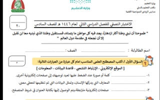 اختبار منتصف مهارات رقمية سادس ابتدائي  الفصل الثاني 1446 أ. اثير التويجري