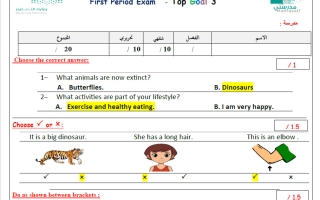 اختبار الفترة الأولى لغة انجليزية الصف السادس الابتدائي الفصل الأول